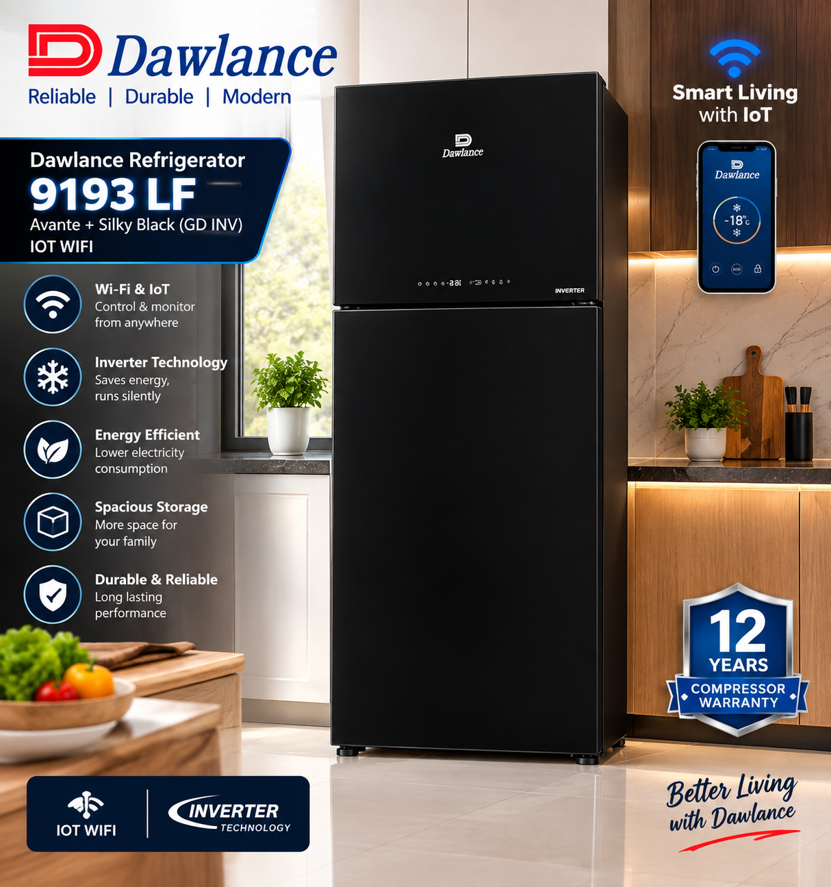 Haier Dawlance Refrigerator 9193 LF Avante + Silky Red (GD INV) IOT WIFI — Madni Electronics