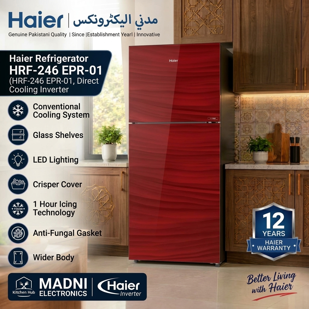 Haier Refrigerator HRF-246 EPR-01 Red Glass Door — Madni Electronics