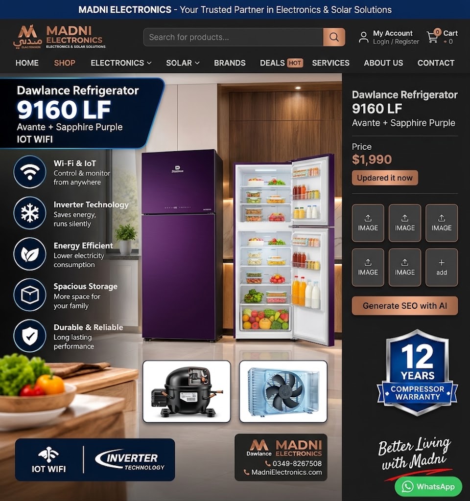 Dawlance Refrigerator 9160 LF Avante + Sapphire Purple — Madni Electronics