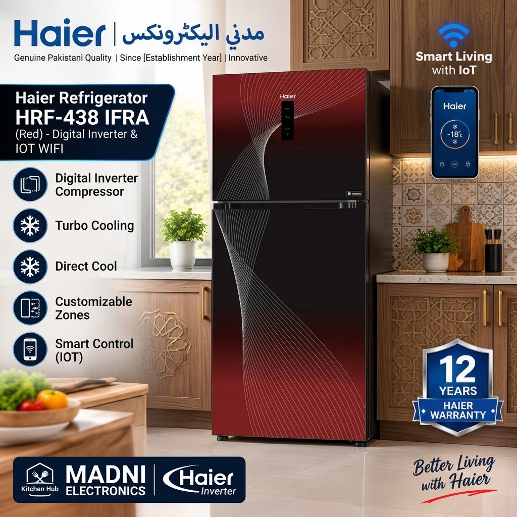 Haier Digital Inverter Refrigerator HRF-438 IFRA Red — Madni Electronics
